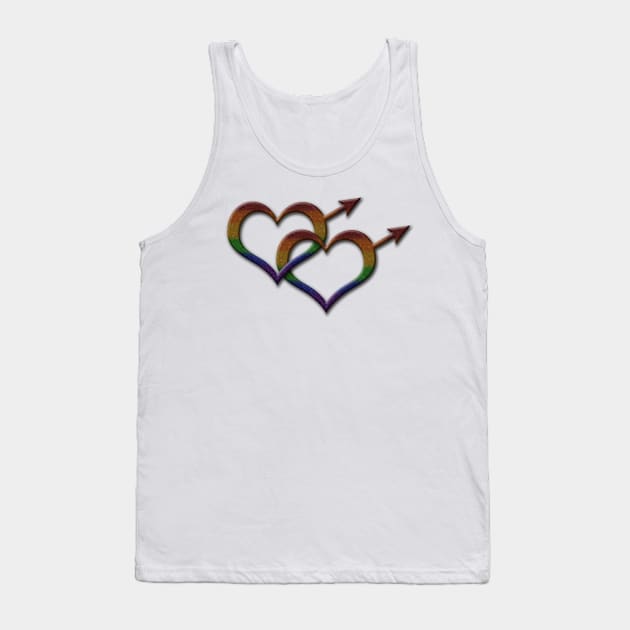 Gay Pride Rainbow Colored Heart Shaped Overlapping Male Gender Symbols Tank Top by LiveLoudGraphics